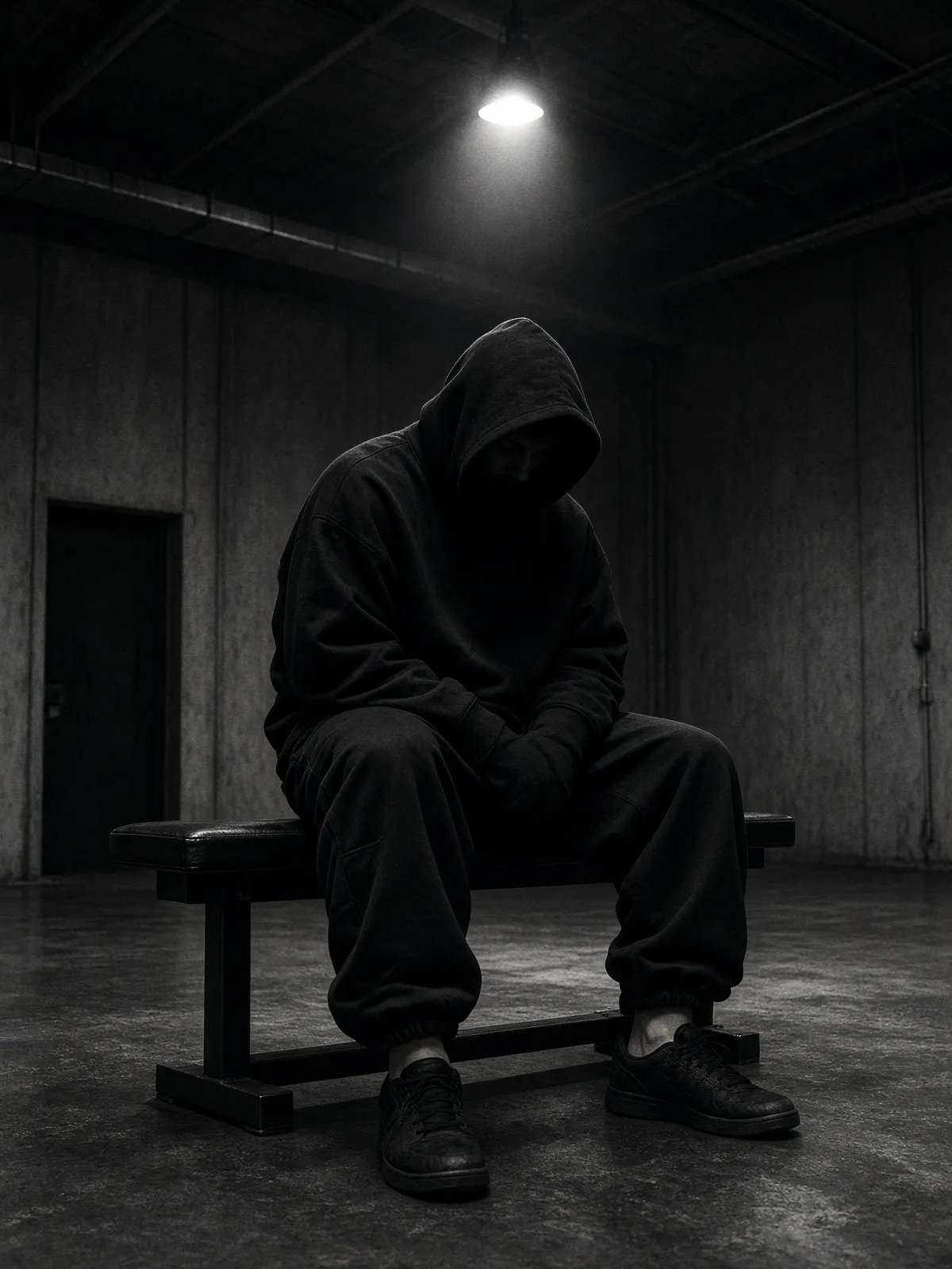 Hood up in an empty training space