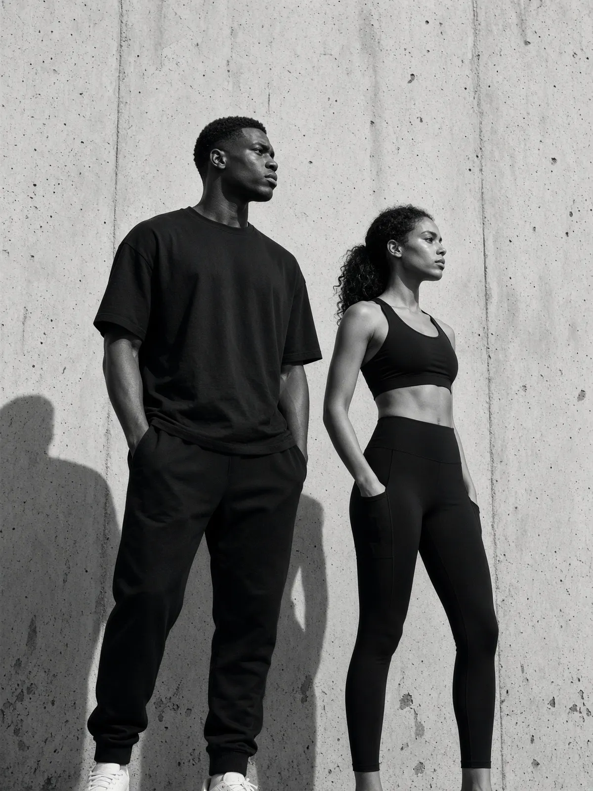 Two figures against a concrete wall