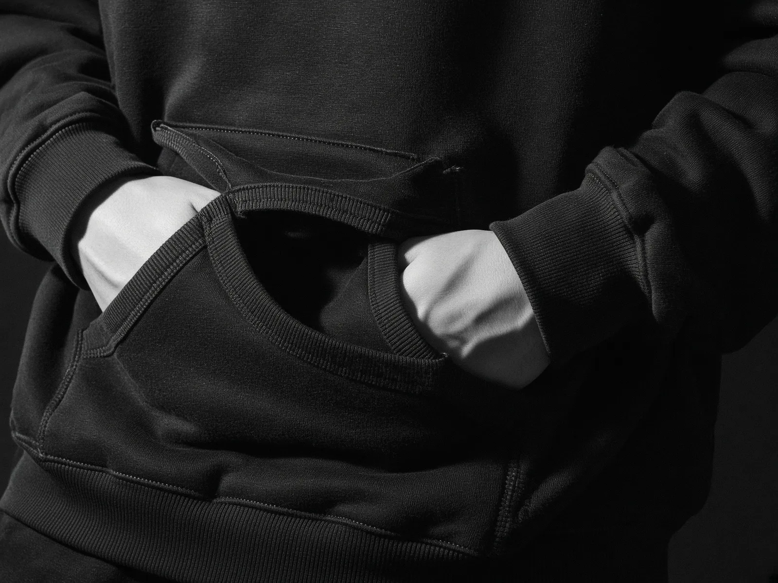 Hands in a heavyweight kangaroo pocket